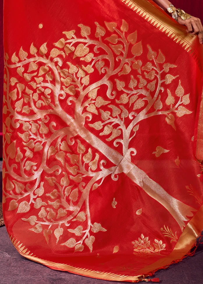 Soft Banarasi Silk Red Zari Weaving Saree