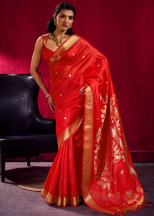 Soft Banarasi Silk Red Zari Weaving Saree