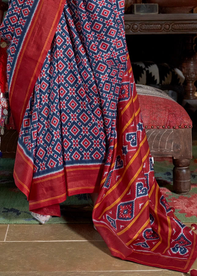 Designer Navy Blue and Red Patola Silk saree