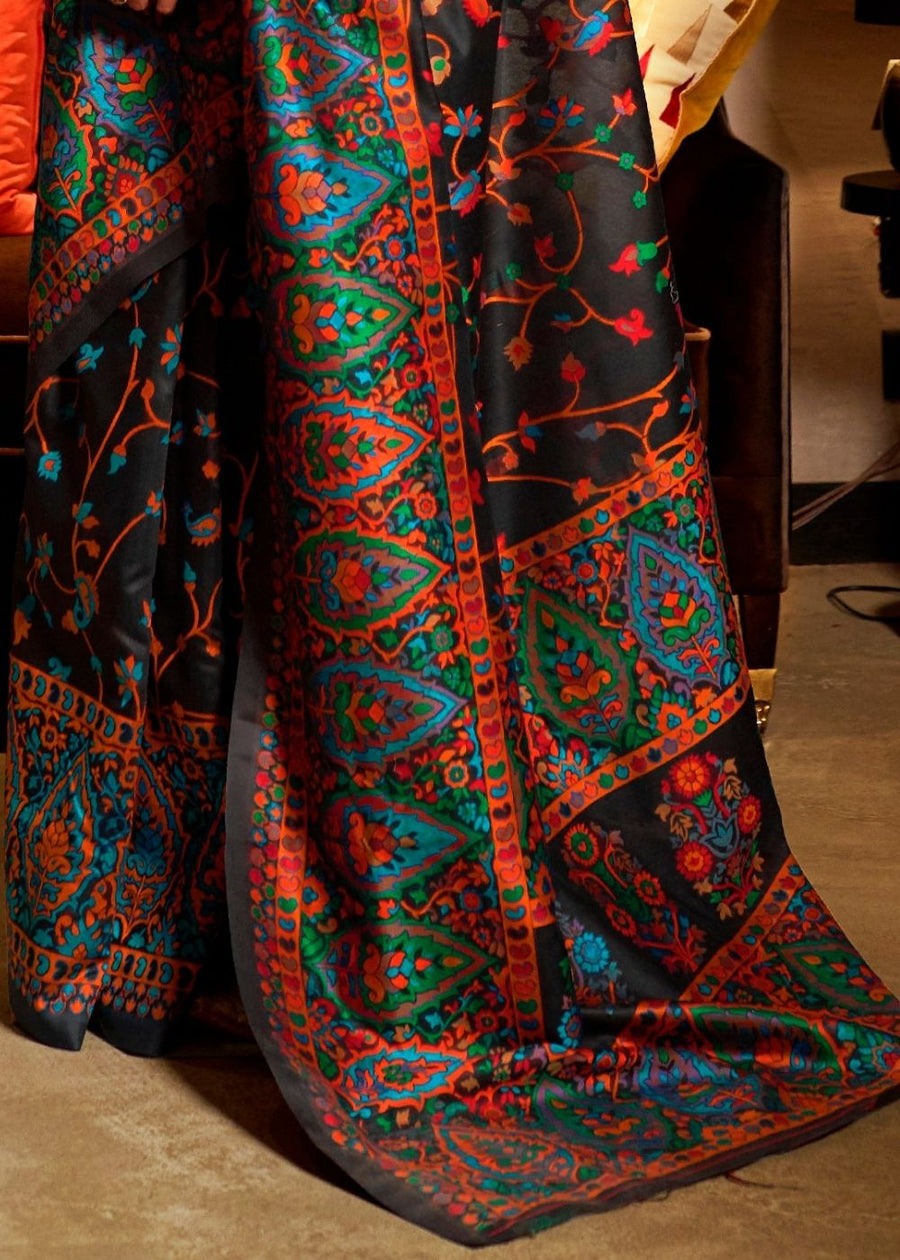 Pure Kashmiri Jamawar Silk Black Handloom Saree