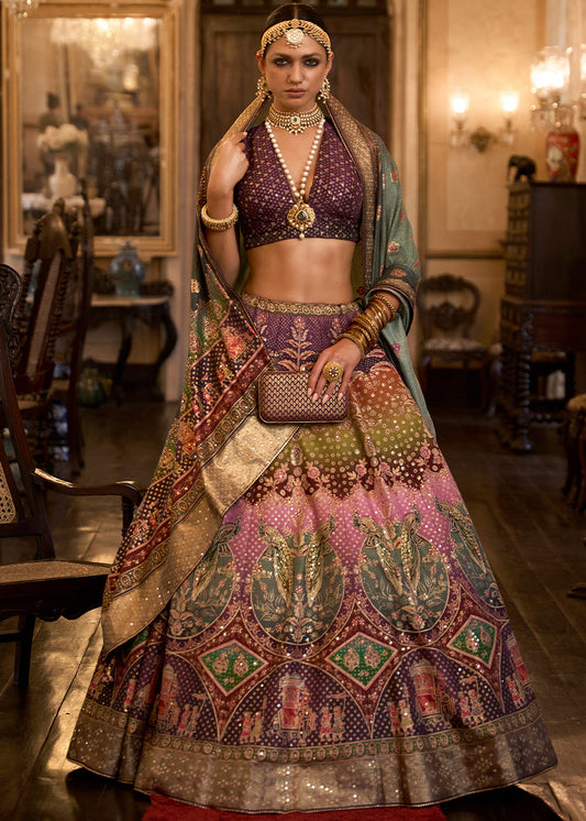 Violet Purple & Light Pink Ombre Lehenga Choli