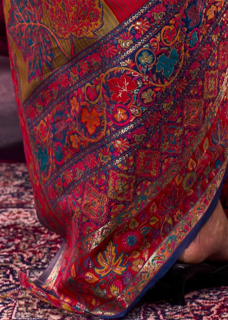Pure Kashmiri Silk Handloom Weaving Royal Blue Saree