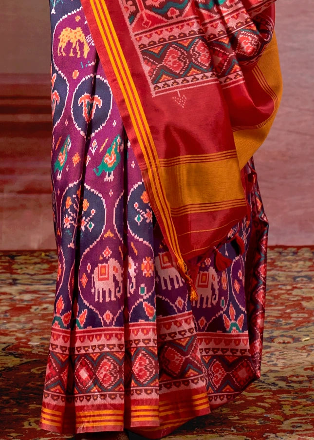 Designer Magenta Pink and Red Patola Silk Saree