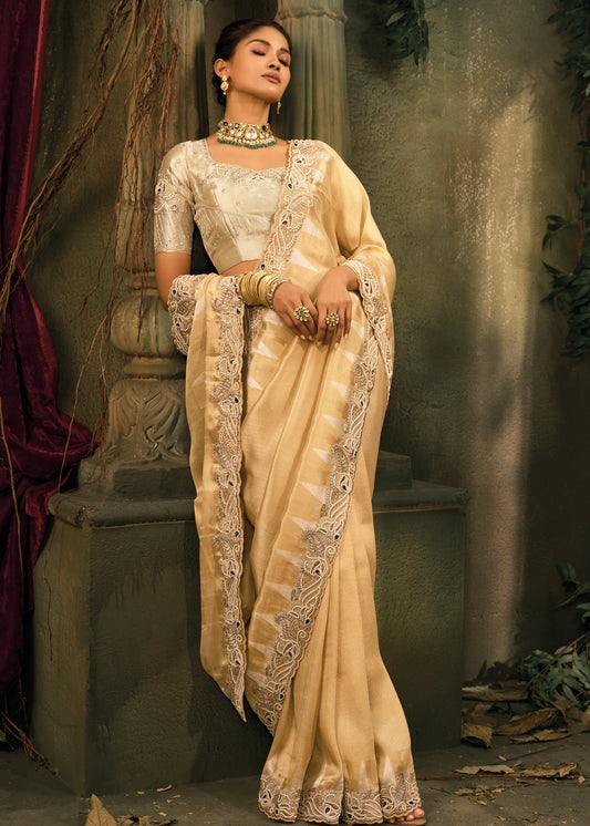 Golden Kanjivaram Silk Embroidered Bridal Saree