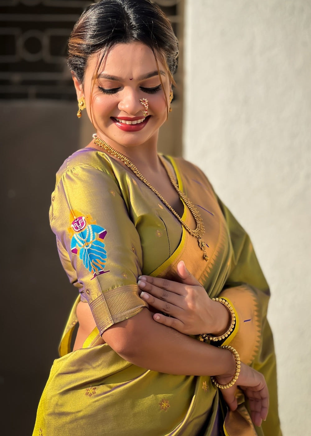 Olive Green Handwoven Paithani Silk Saree