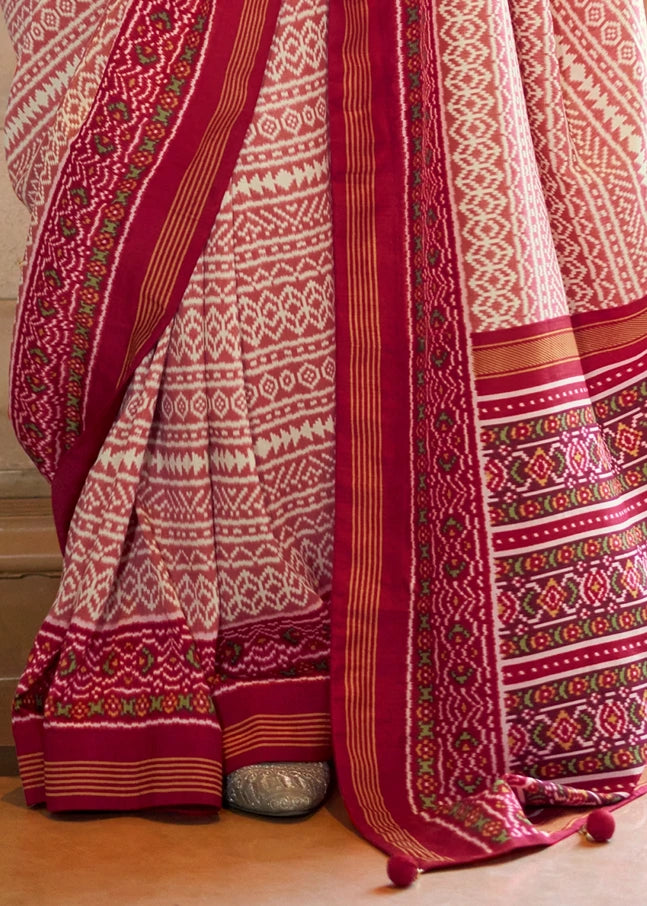 Designer Red and White Patola Silk Saree