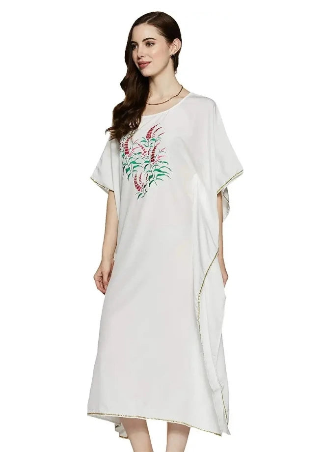 White Kaftan With Hand Embroidery