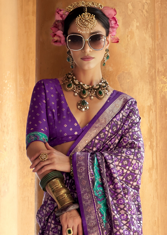 Violet Purple Designer Patola Silk Saree