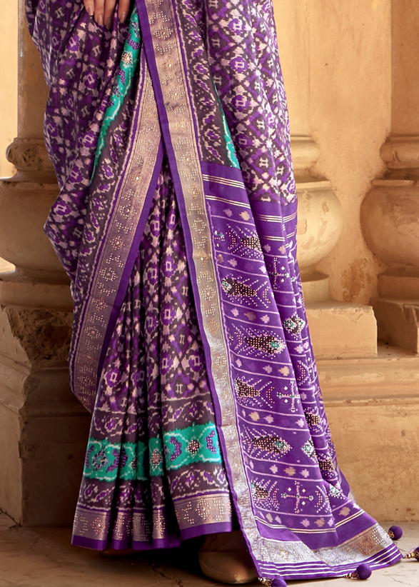 Violet Purple Designer Patola Silk Saree