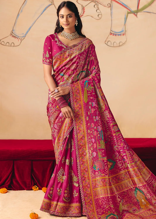 Banarasi Silk Multicolor Rani Pink Bridal Saree