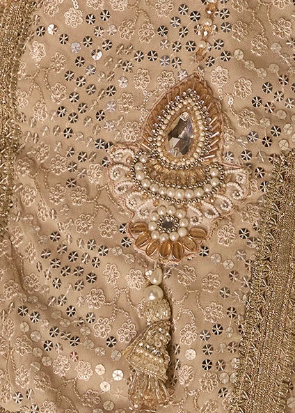 Beige Georgette Jacket and Dhoti Style Dress with Hot Pink Dupatta