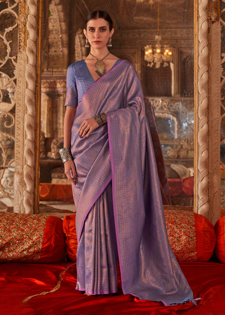 Pure Handloom Weaving Soft Banarasi Silk Purple Saree