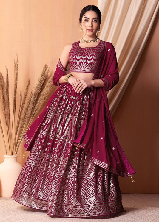 Ruby Red Sequins Work Georgette Bridesmaids Lehenga Choli