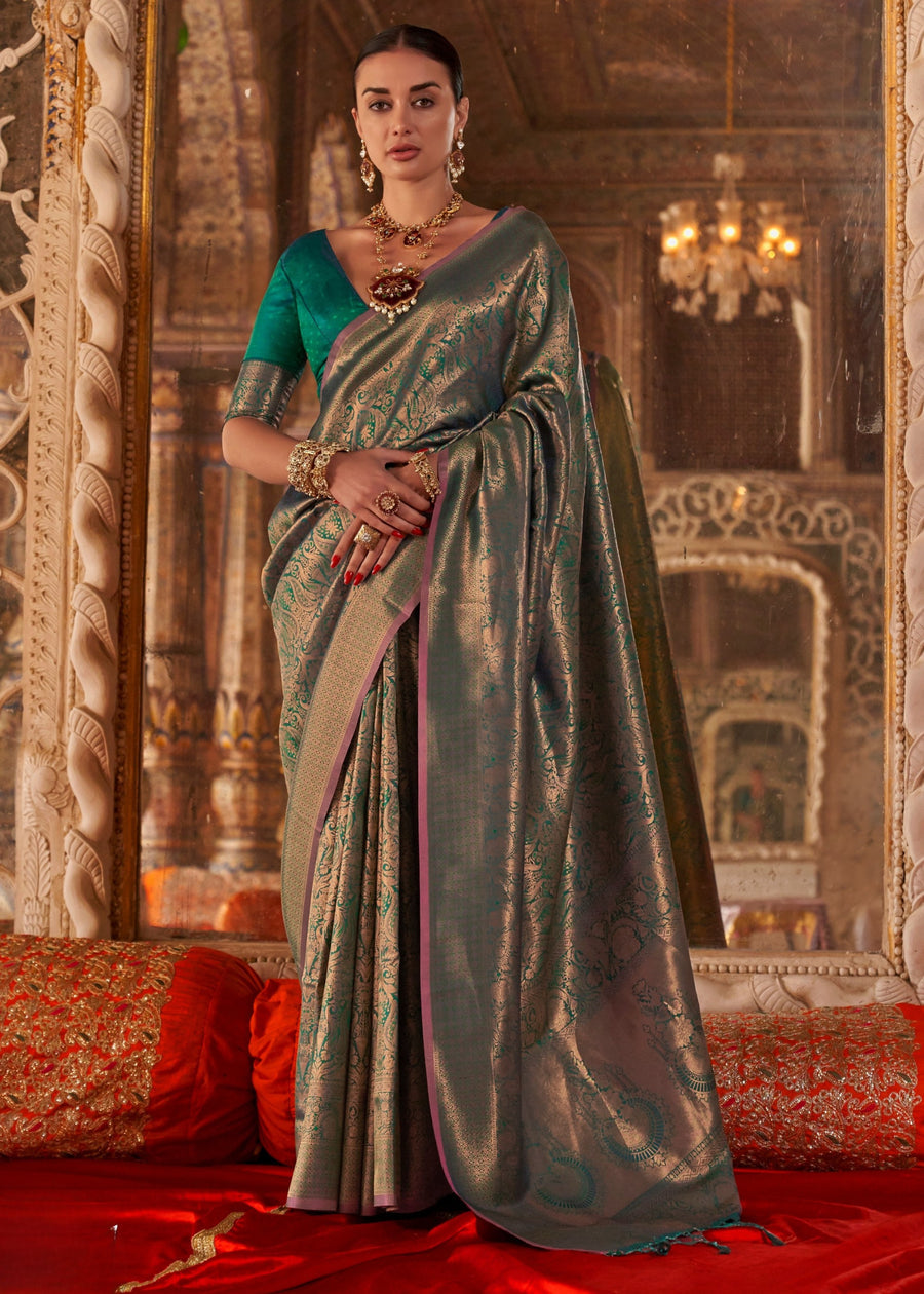 Pure Handloom Weaving Soft Banarasi Silk Dark Green Saree