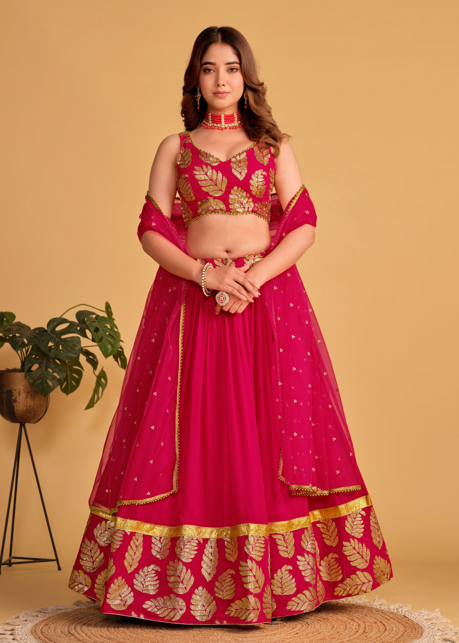 Rani Pink & Golden Sequins Work Georgette Lehenga Choli