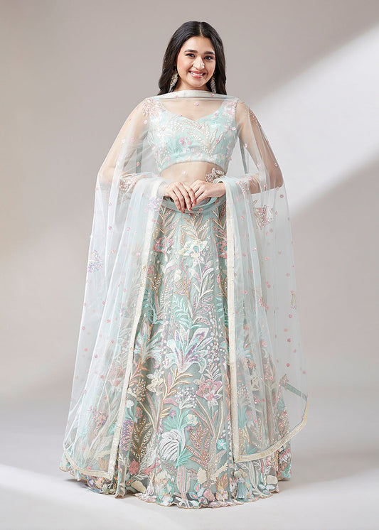 Mint Green Lehenga Choli With Sequins Embroidery