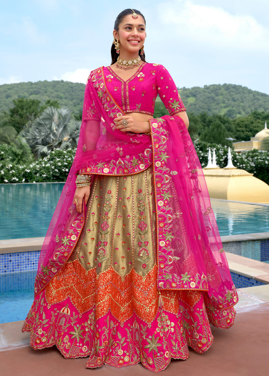 Copper & Rani Pink Silk Bridal Lehenga Choli