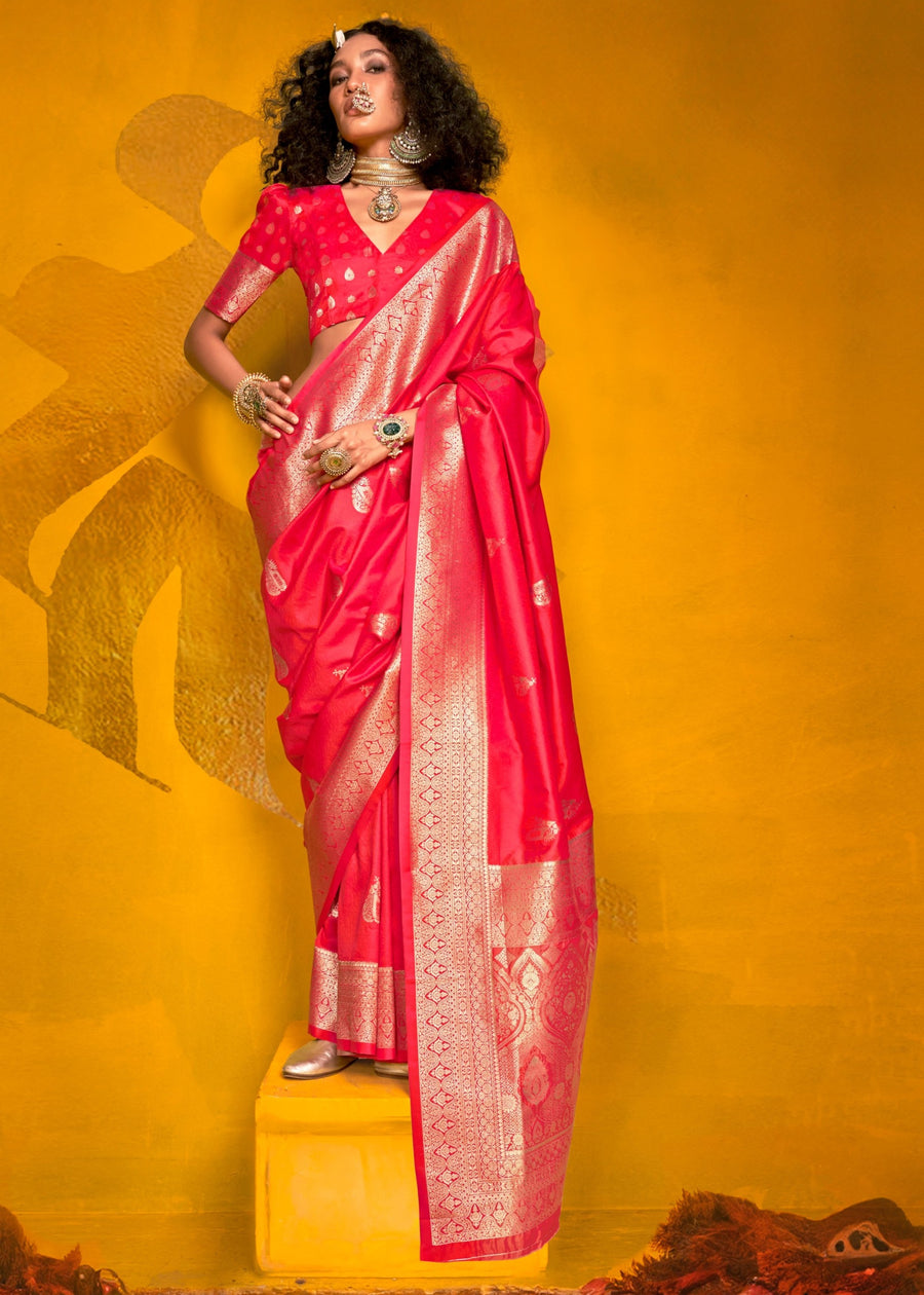 Red Banarasi Silk Handloom Weaving Zari Saree