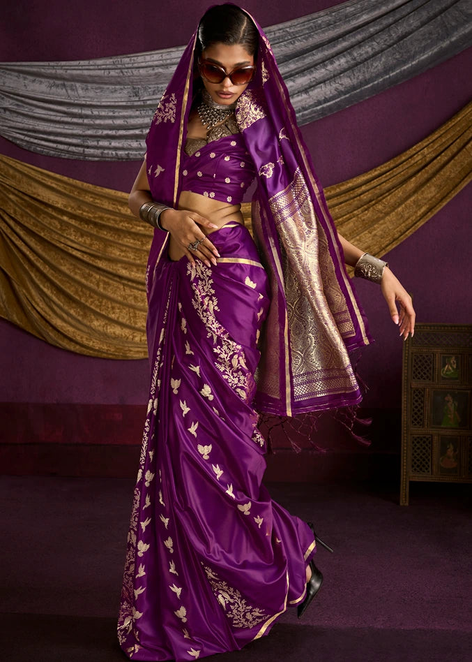 Zari Weaving Pure Banarasi Satin Silk Magenta Pink Saree