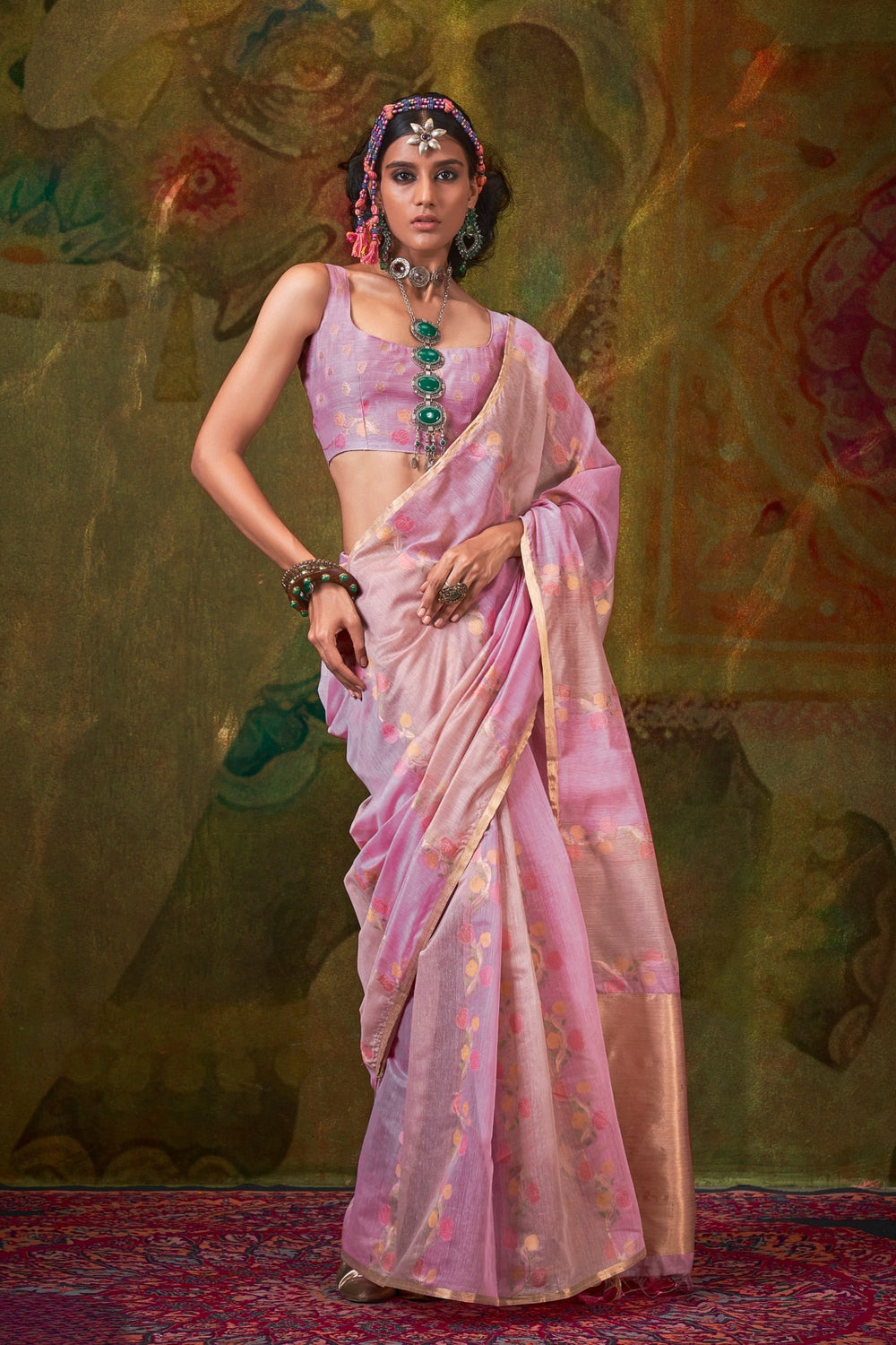 Baby Pink Handwoven Cotton Silk Saree