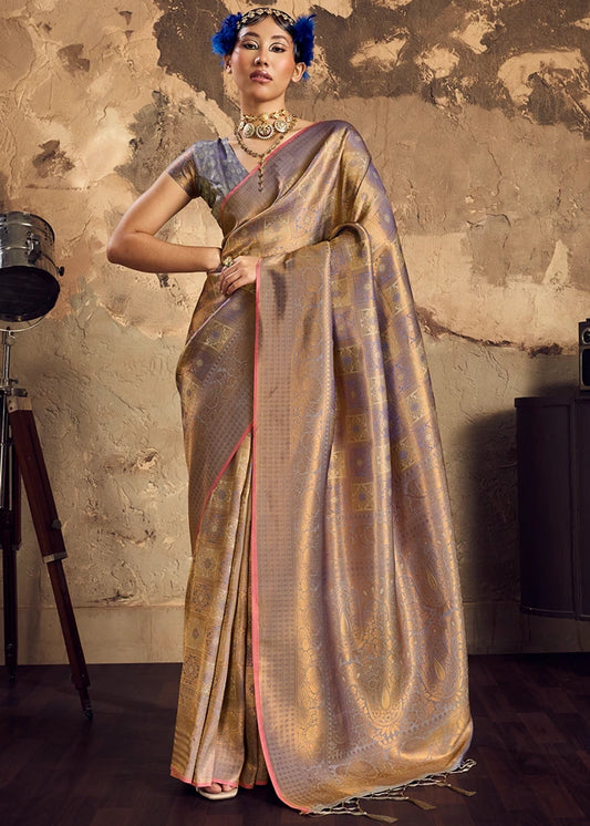 Grey Banarasi Silk Saree