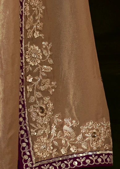 Pure Tissue Silk Beige Embroidered Saree With Maroon Blouse
