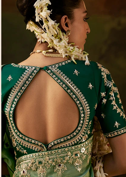 Pure Tissue Silk Sea Green Embroidered Saree