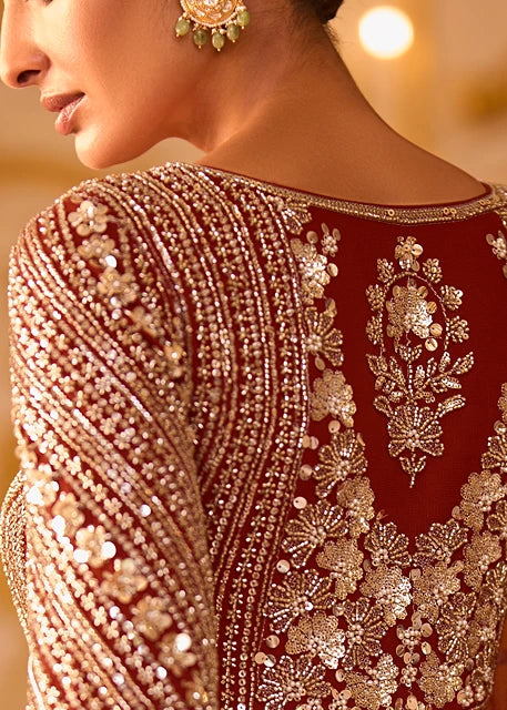 Rust Brown Anarkali Gown Suit With Dupatta