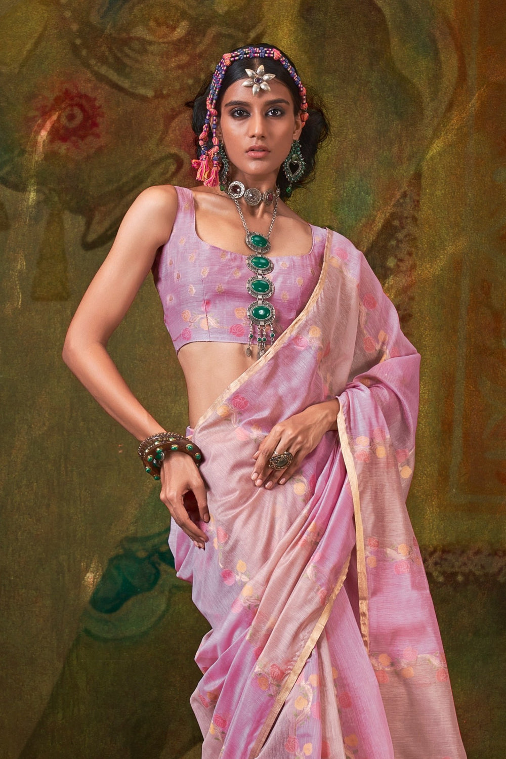 Baby Pink Handwoven Cotton Silk Saree