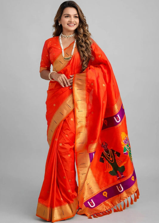 Red Handwoven Paithani Silk Saree