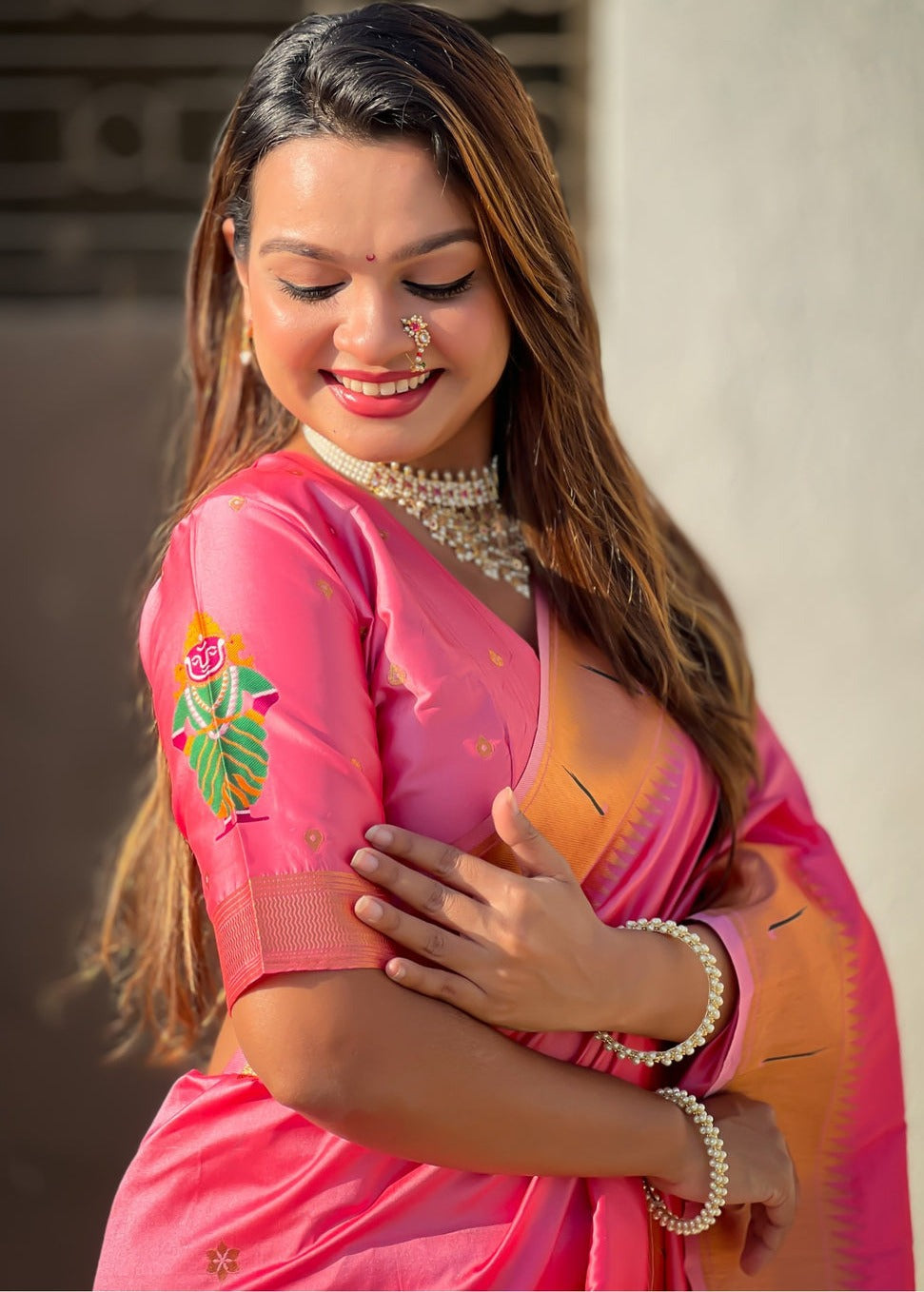 Candy Pink Handwoven Paithani Silk Saree