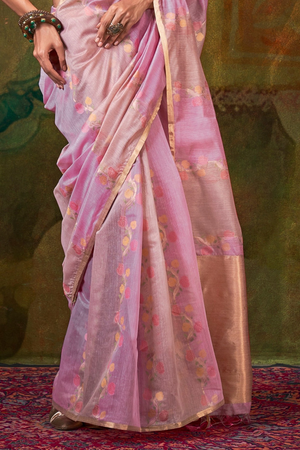 Baby Pink Handwoven Cotton Silk Saree
