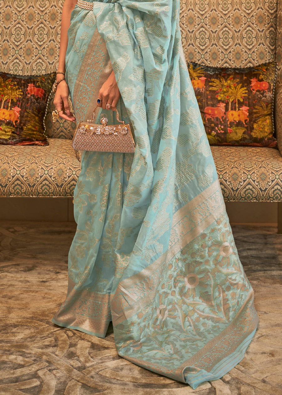 Handloom Banarasi Cotton Silk Pastel Blue Saree