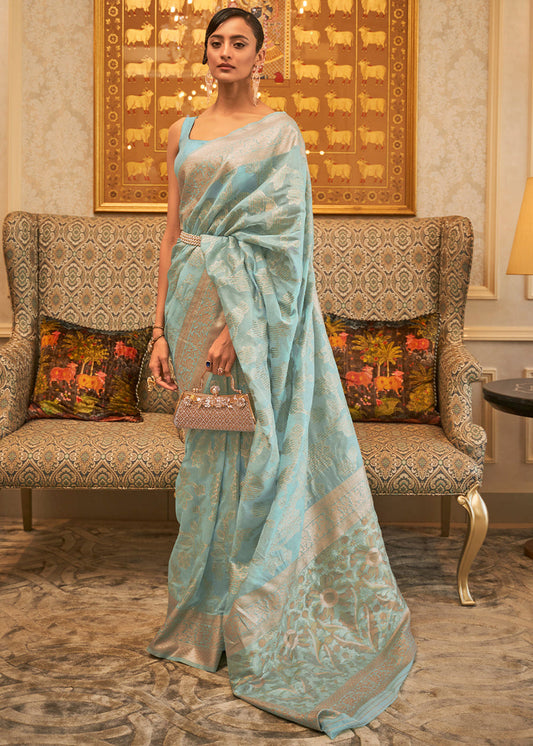 Handloom Banarasi Cotton Silk Pastel Blue Saree