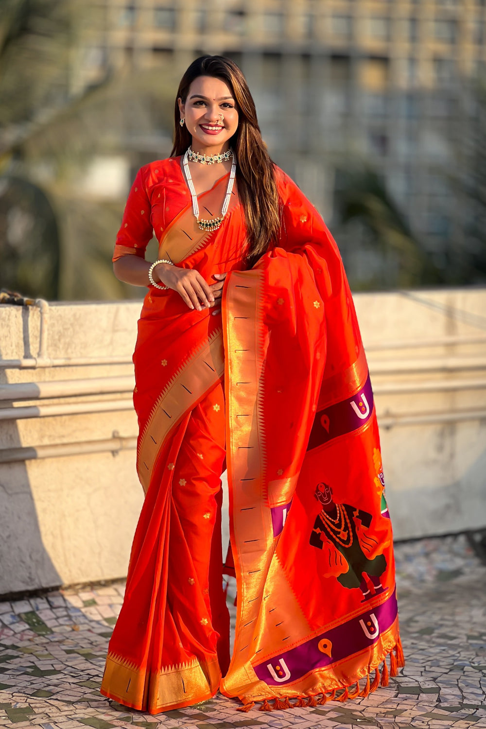 Red Handwoven Paithani Silk Saree