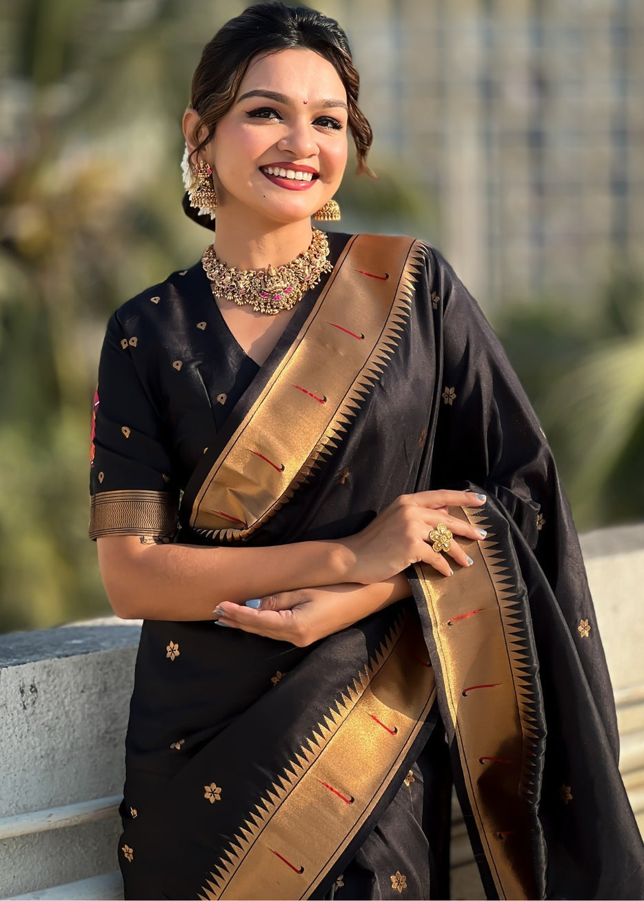 Black Handwoven Paithani Silk Saree
