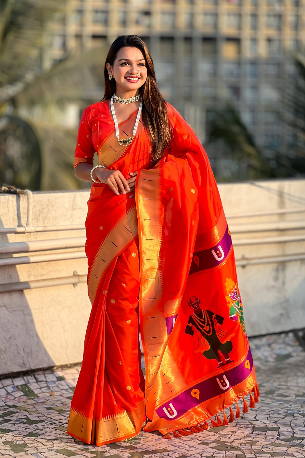 Red Handwoven Paithani Silk Saree