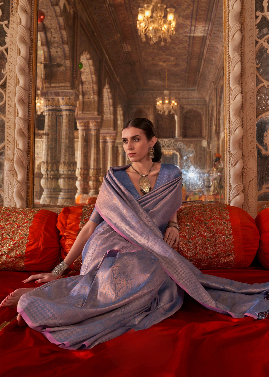Pure Handloom Weaving Soft Banarasi Silk Purple Saree