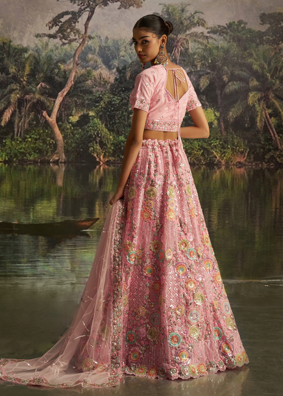 Pink Net Lehenga Choli