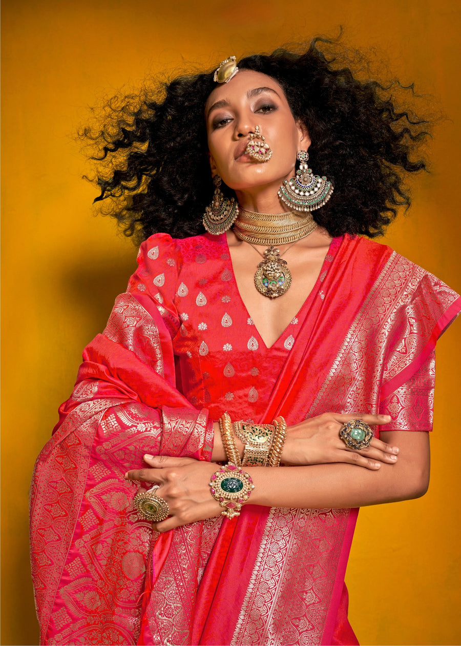 Red Banarasi Silk Handloom Weaving Zari Saree