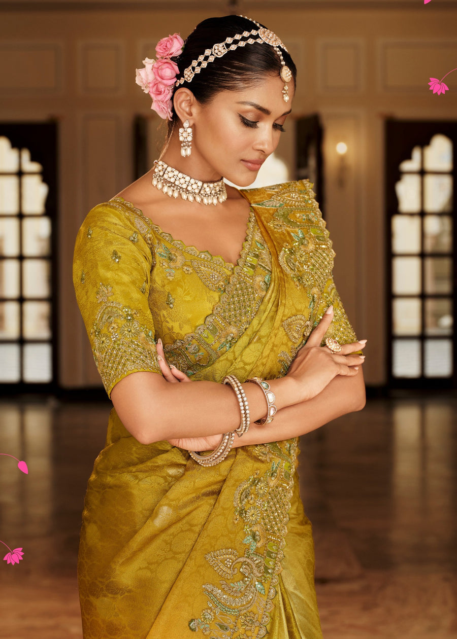 Haldi Yellow Soft Banarasi Silk Embroidered Saree