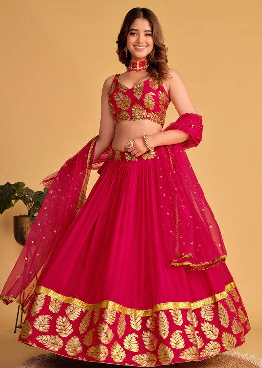 Rani Pink & Golden Sequins Work Georgette Lehenga Choli