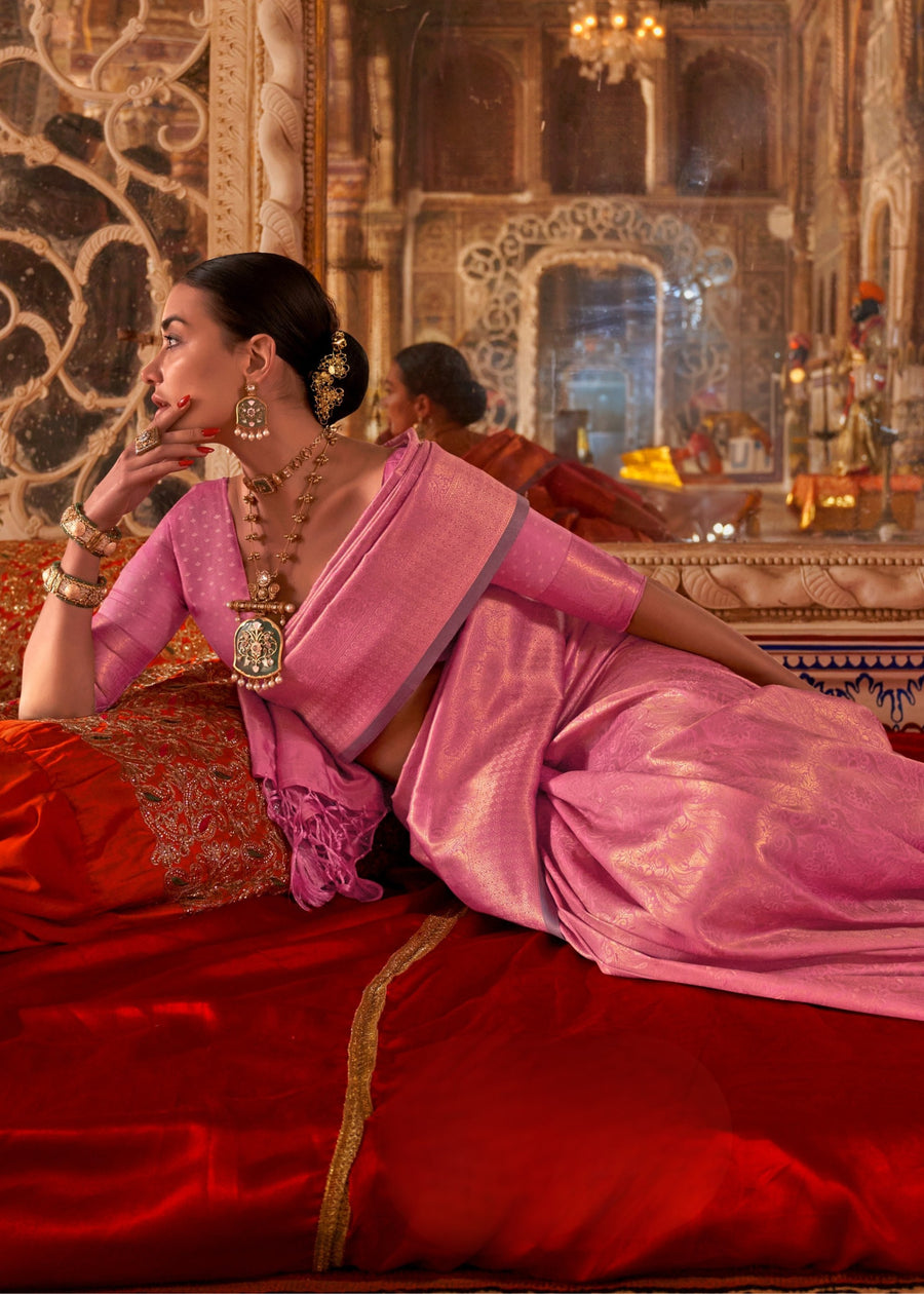 Pure Handloom Weaving Soft Banarasi Silk Pastel Pink Saree