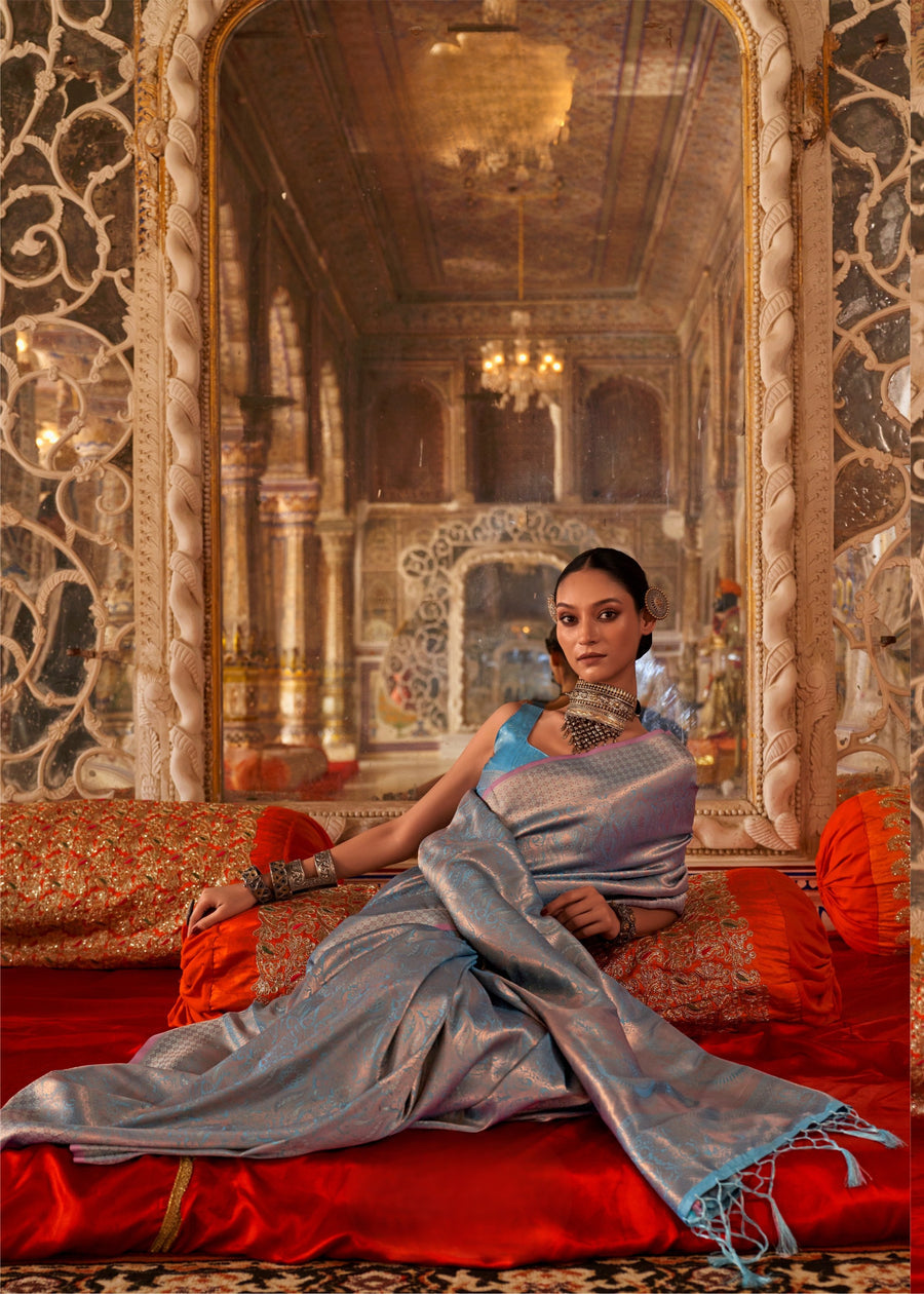 Pure Handloom Weaving Soft Banarasi Silk Blue Saree