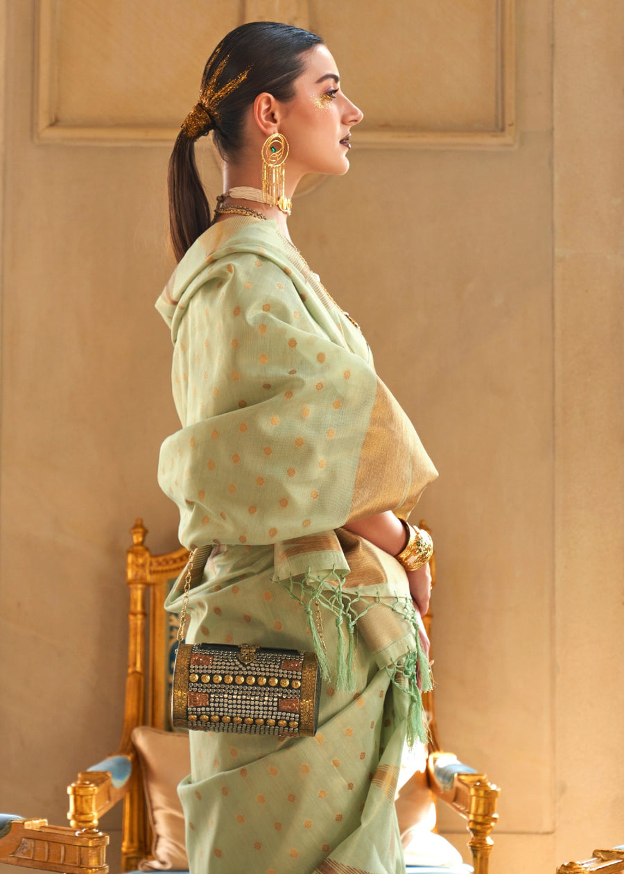Kanjivaram Tissue Silk Light Green Handloom Weaving Saree