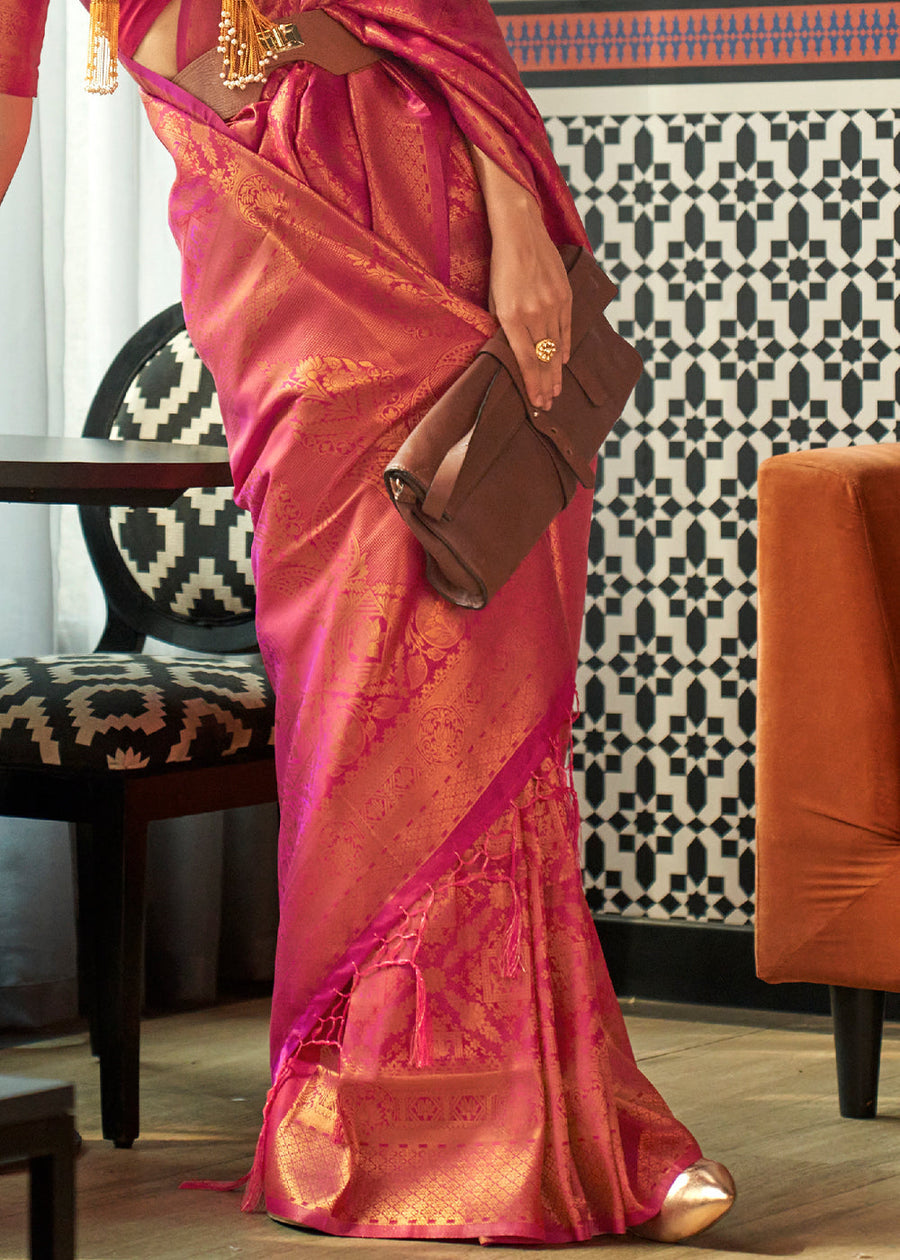 Rose Pink Banarasi Silk Zari Weaving Saree