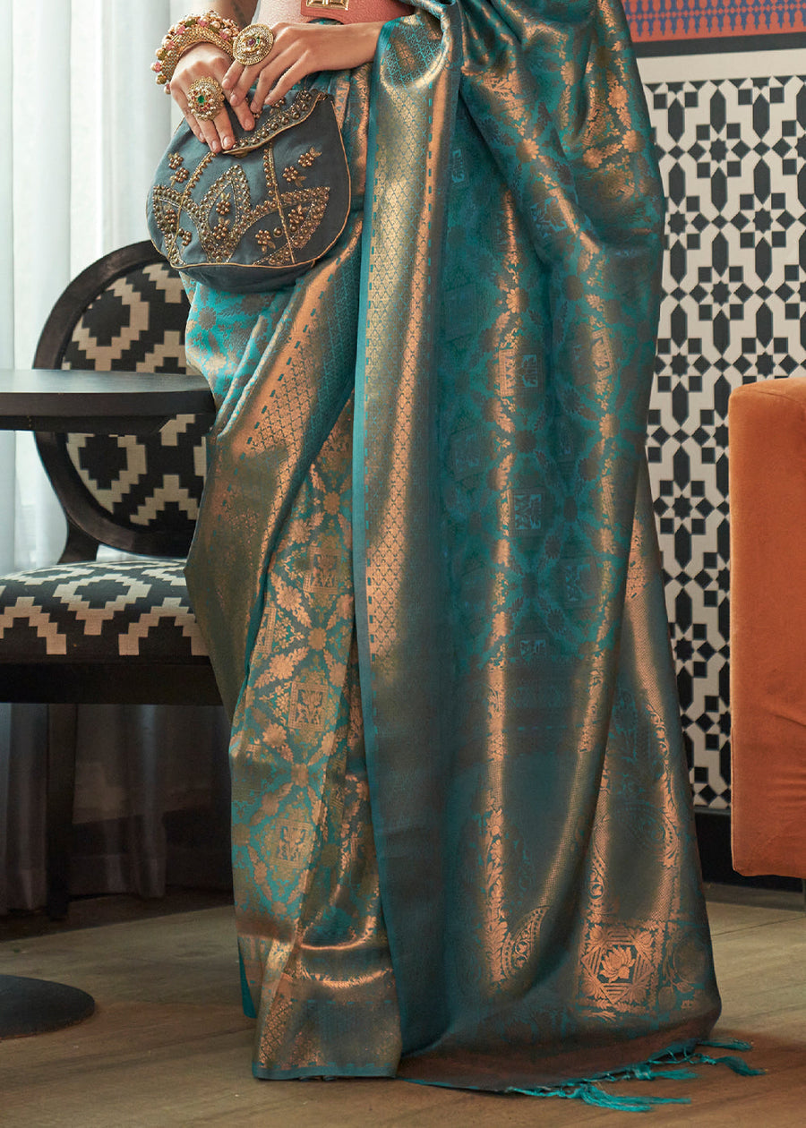Turquoise Blue Banarasi Silk Zari Weaving Saree