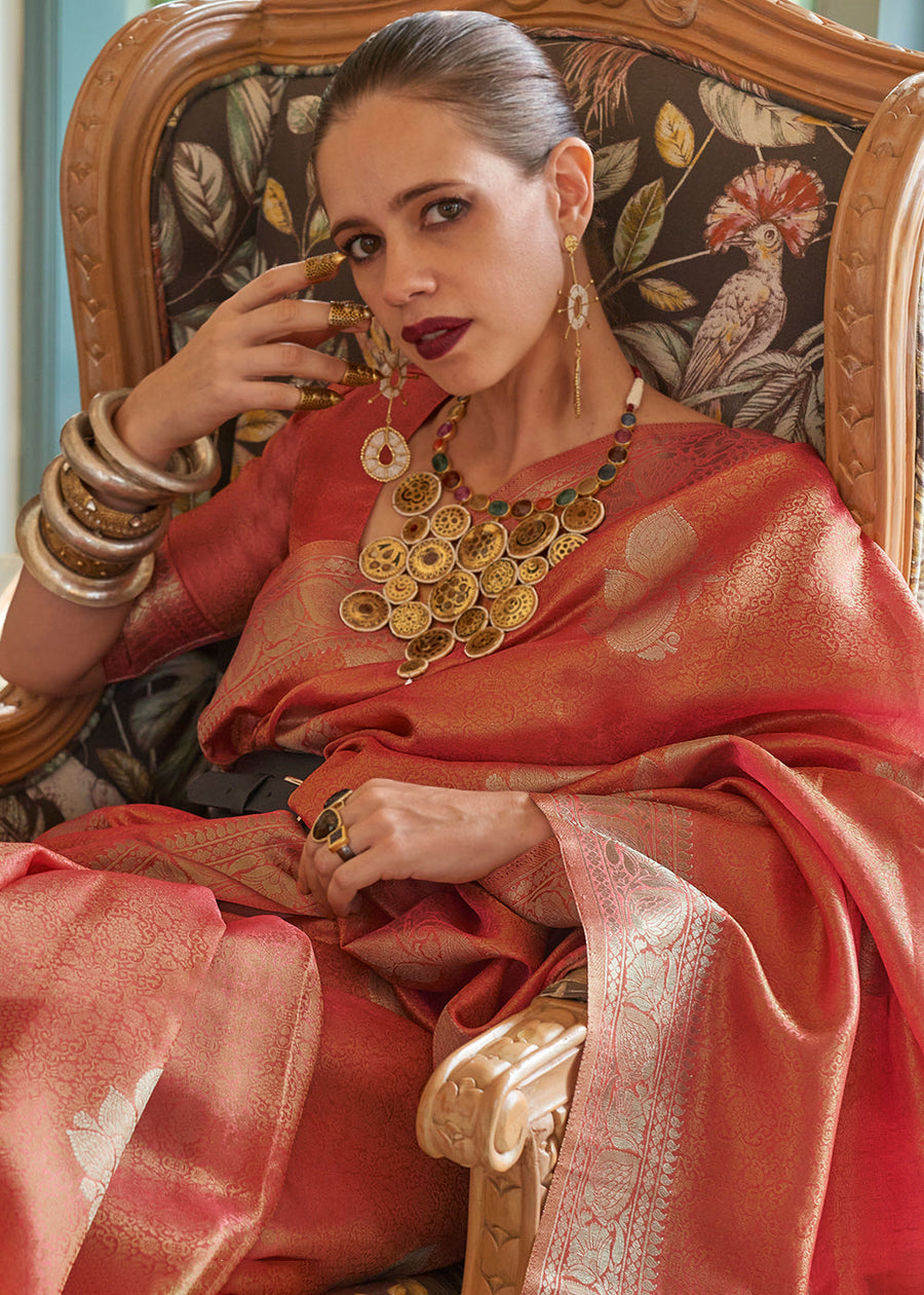 Kalki Koechlin Orange Banarasi Tissue Silk Handloom Saree