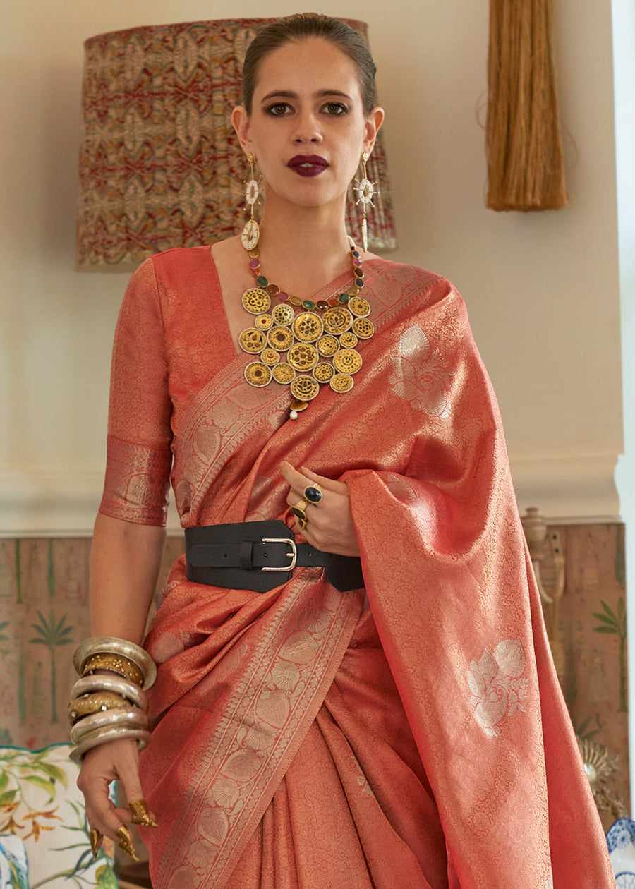 Kalki Koechlin Orange Banarasi Tissue Silk Handloom Saree