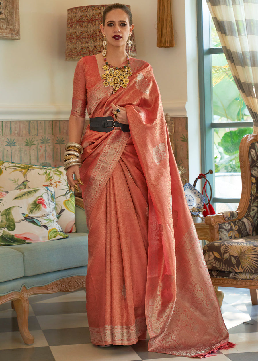 Kalki Koechlin Orange Banarasi Tissue Silk Handloom Saree